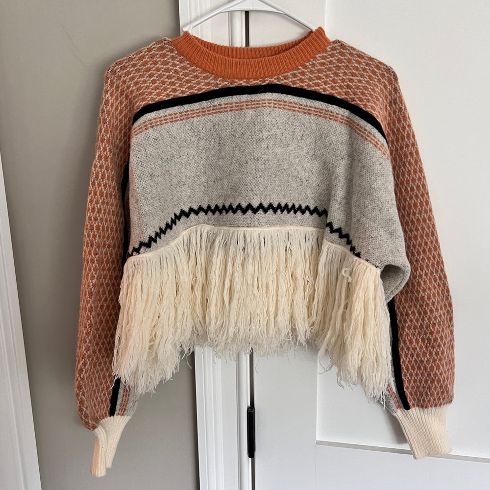 Fringe cropped sweater
